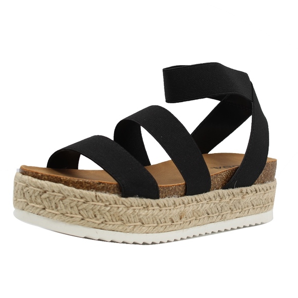 Black Open Toe Two Band Strap Ankle Strap - Picture 2 of 6